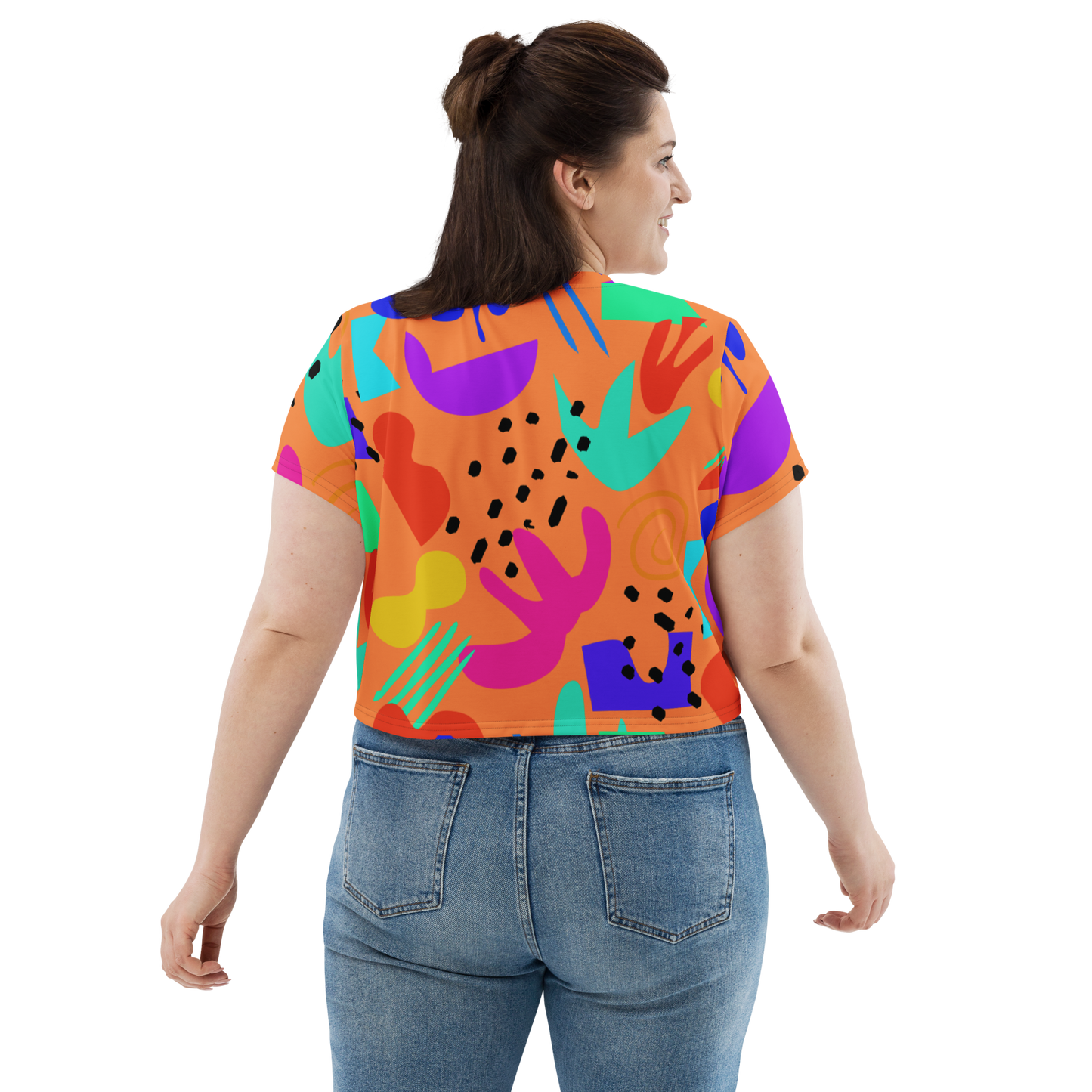 "Highly Conceptual Fruit Salad Dance Party" All-Over Print Crop Tee