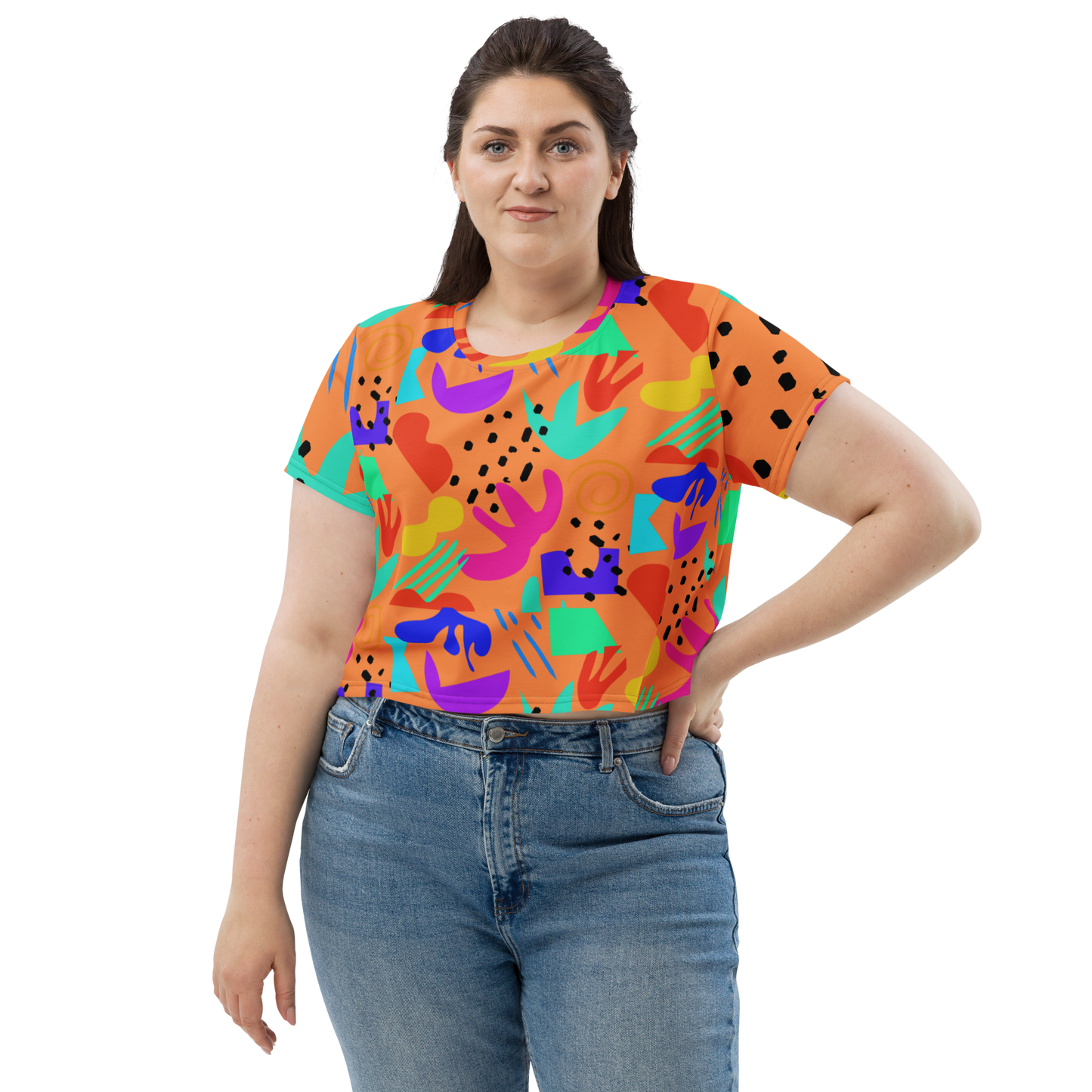 "Highly Conceptual Fruit Salad Dance Party" All-Over Print Crop Tee