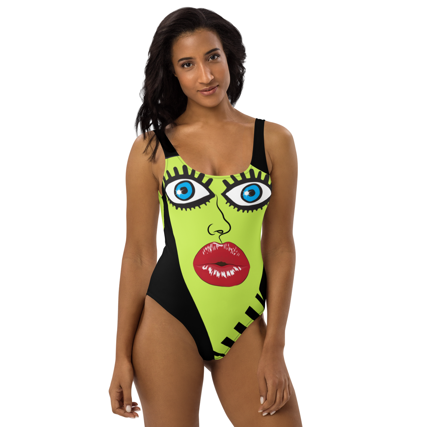 "Hiiiiiiiii!" One-Piece Swimsuit Lite/Brite Green
