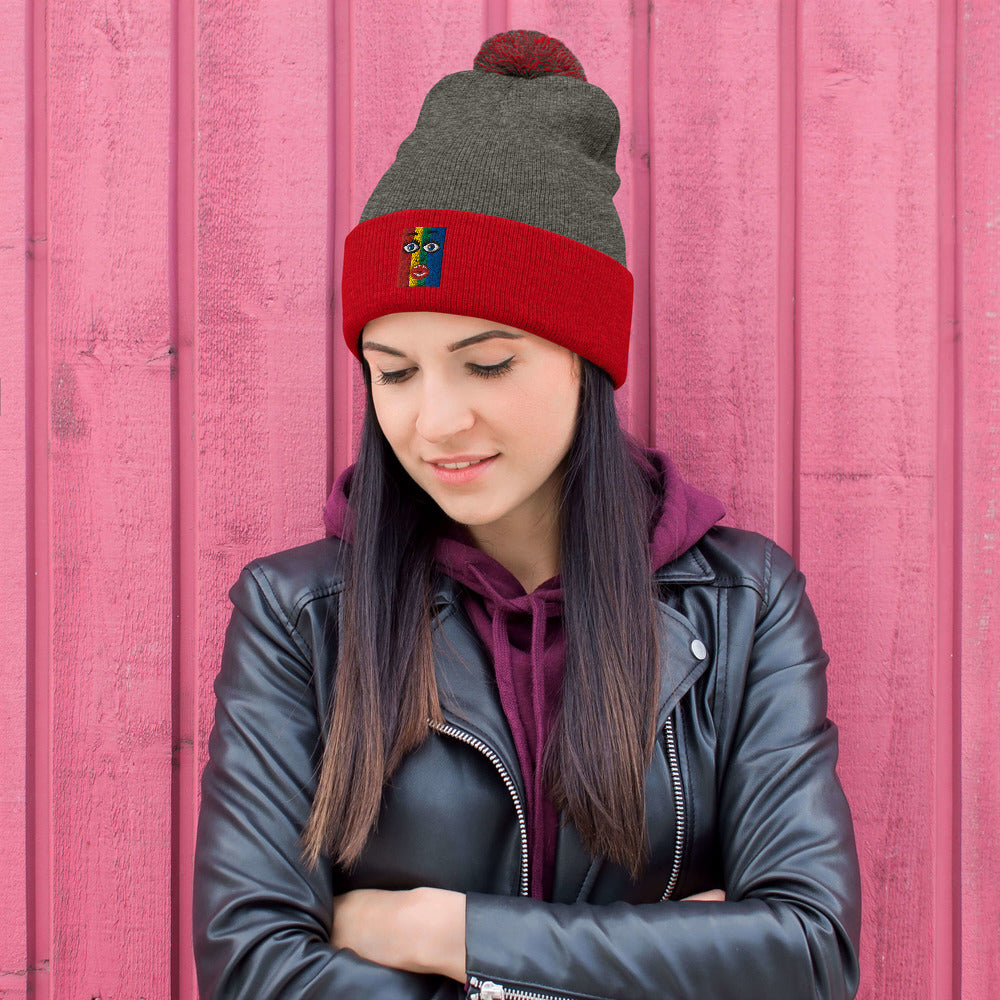 Pom-Pom Beanie-"True Colors Shining"