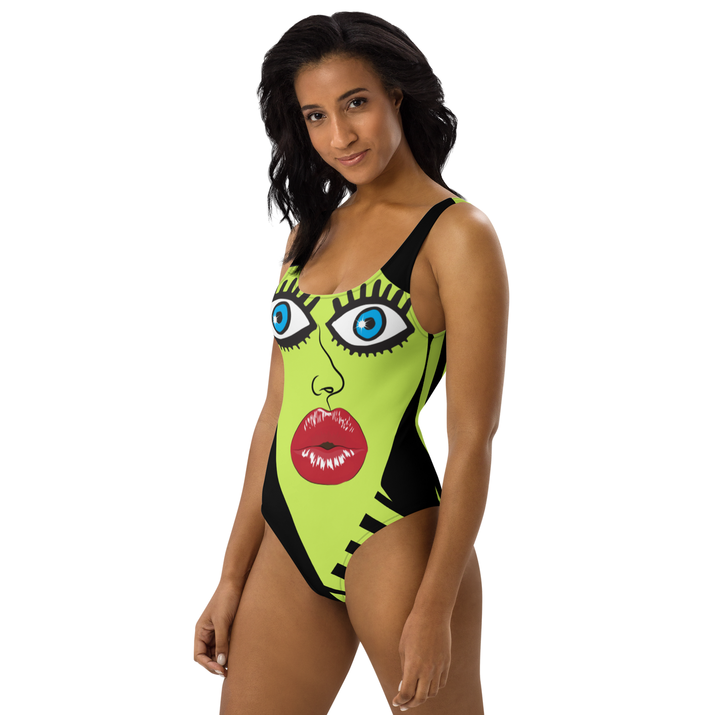 "Hiiiiiiiii!" One-Piece Swimsuit Lite/Brite Green