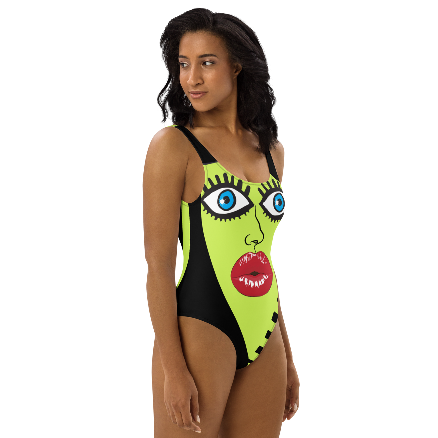 "Hiiiiiiiii!" One-Piece Swimsuit Lite/Brite Green