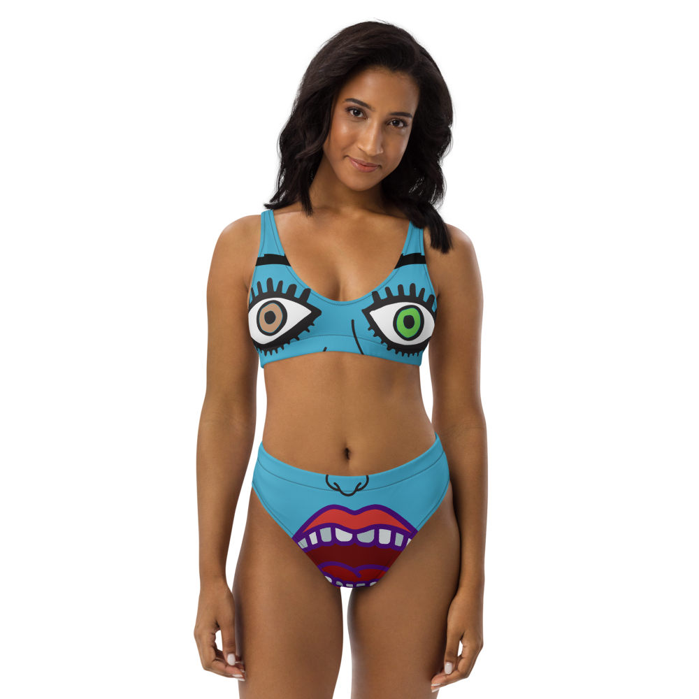 Recycled high-waisted bikini "Why The Blue Face?"