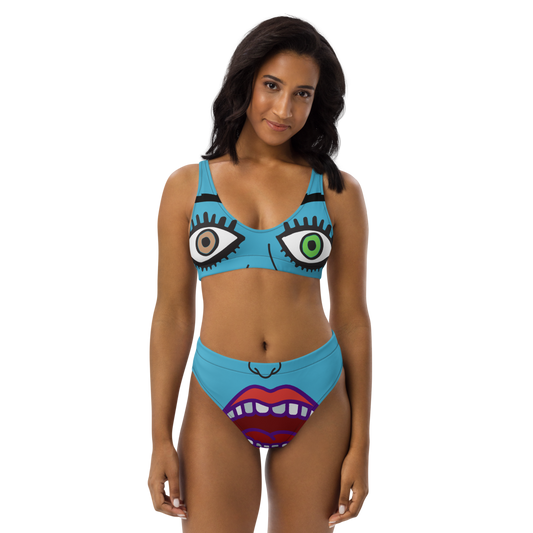 Recycled high-waisted bikini "Why The Blue Face?"