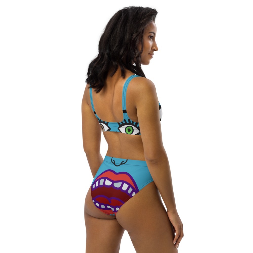 Recycled high-waisted bikini "Why The Blue Face?"